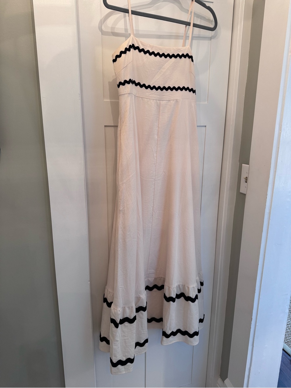 Cream Maxi Dress with Black Trim Spaghetti Straps